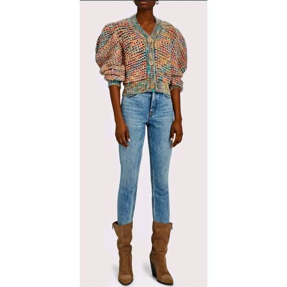 Ulla Johnson Fiora Wool Puff Sleeve Rainbow Cardigan Sweater Sz M / L - Picture 6 of 16